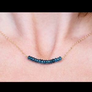 Blue Topaz Bar Necklace choker in 14k gold filled/ sterling silver natural gems